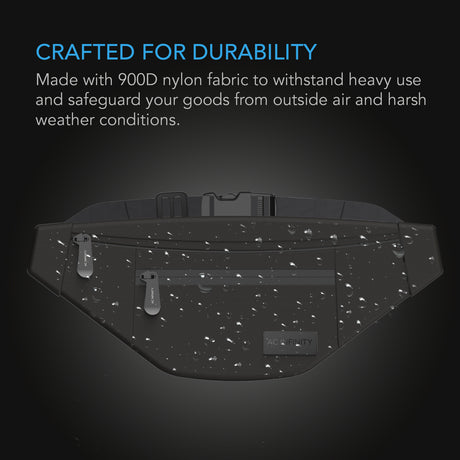 AC Infinity Smell Proof Belt Bag |  Black |  with 900D Nylon Fabric and Carbon Filter Lining - CannaFull Spectrum Solutions