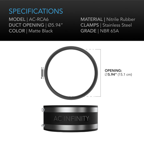 AC Infinity Noise Reduction Clamp |  Duct Coupler with Stainless Steel Clamps |  6-Inch - CannaFull Spectrum Solutions