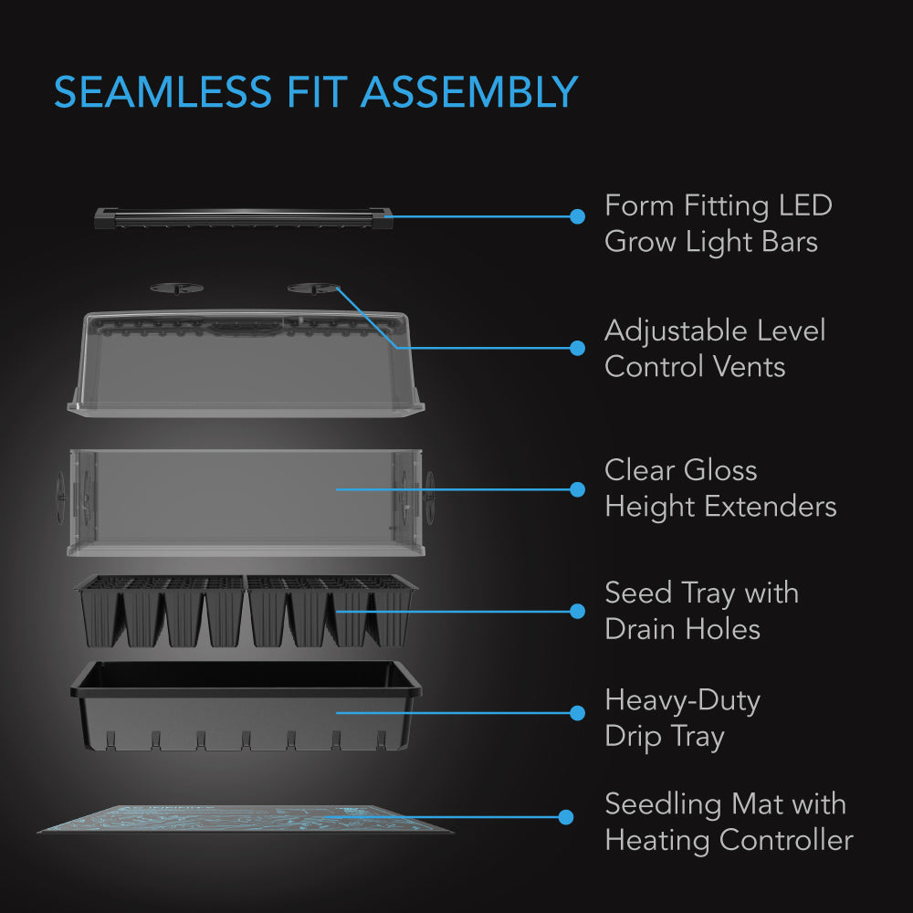 AC Infinity Humidity Dome |  Germination Kit with Seedling Mat and LED Grow Light Bars |  5x8 Cell Tray - CannaFull Spectrum Solutions
