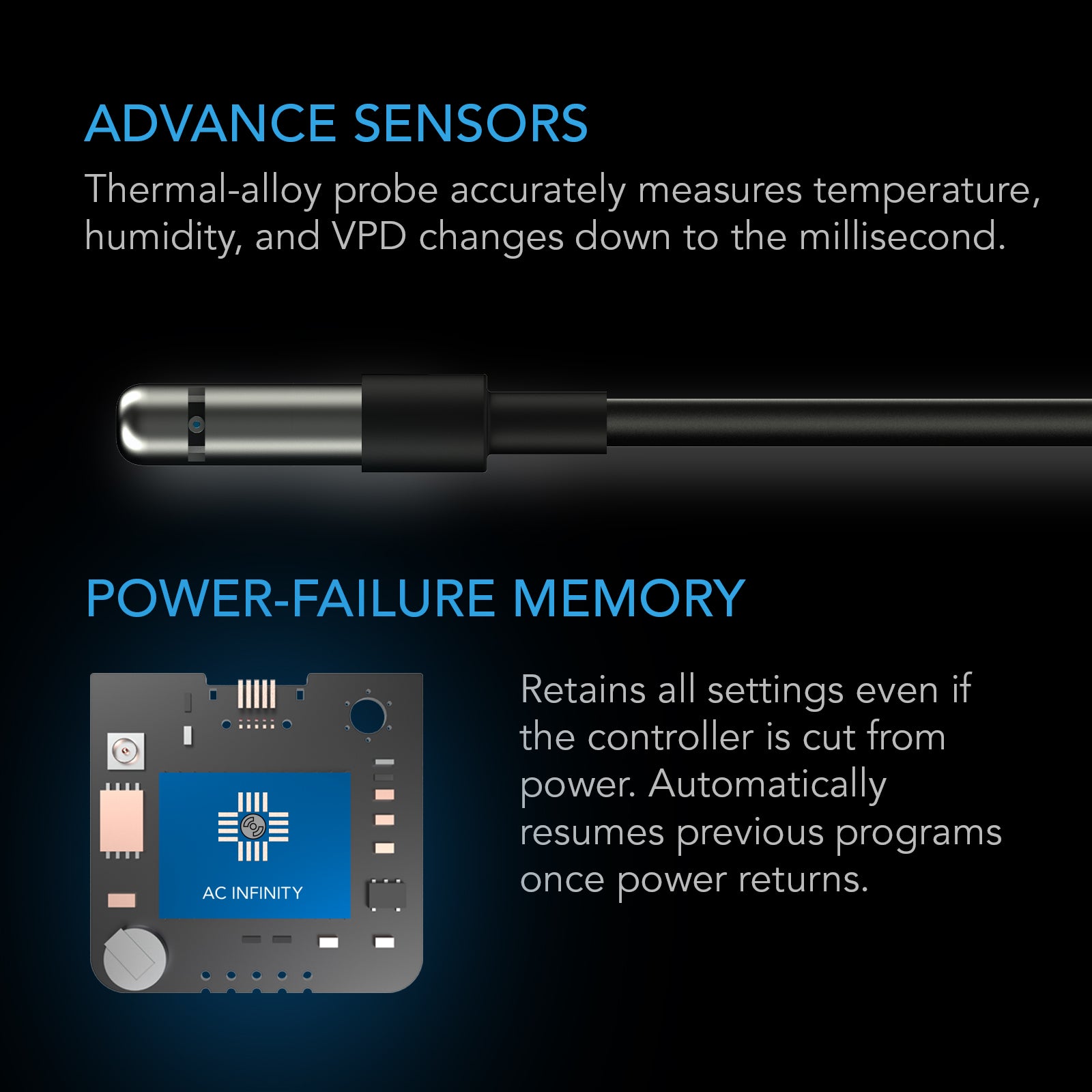 AC Infinity CONTROLLER 69 PRO+ |  Independent Programs for Eight Devices |  Dynamic VPD |  Temperature |  Humidity |  Scheduling |  Cycles |  Levels Control |  Data App |  Bluetooth + WiFi - CannaFull Spectrum Solutions