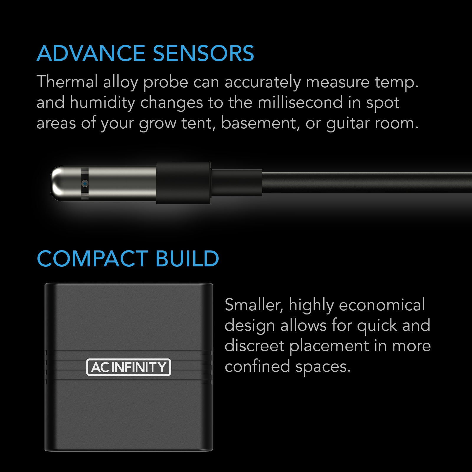 AC Infinity CLOUDCOM A1 |  Mini Smart Thermo-Hygrometer with Data App |  12 ft. Sensor Probe - CannaFull Spectrum Solutions