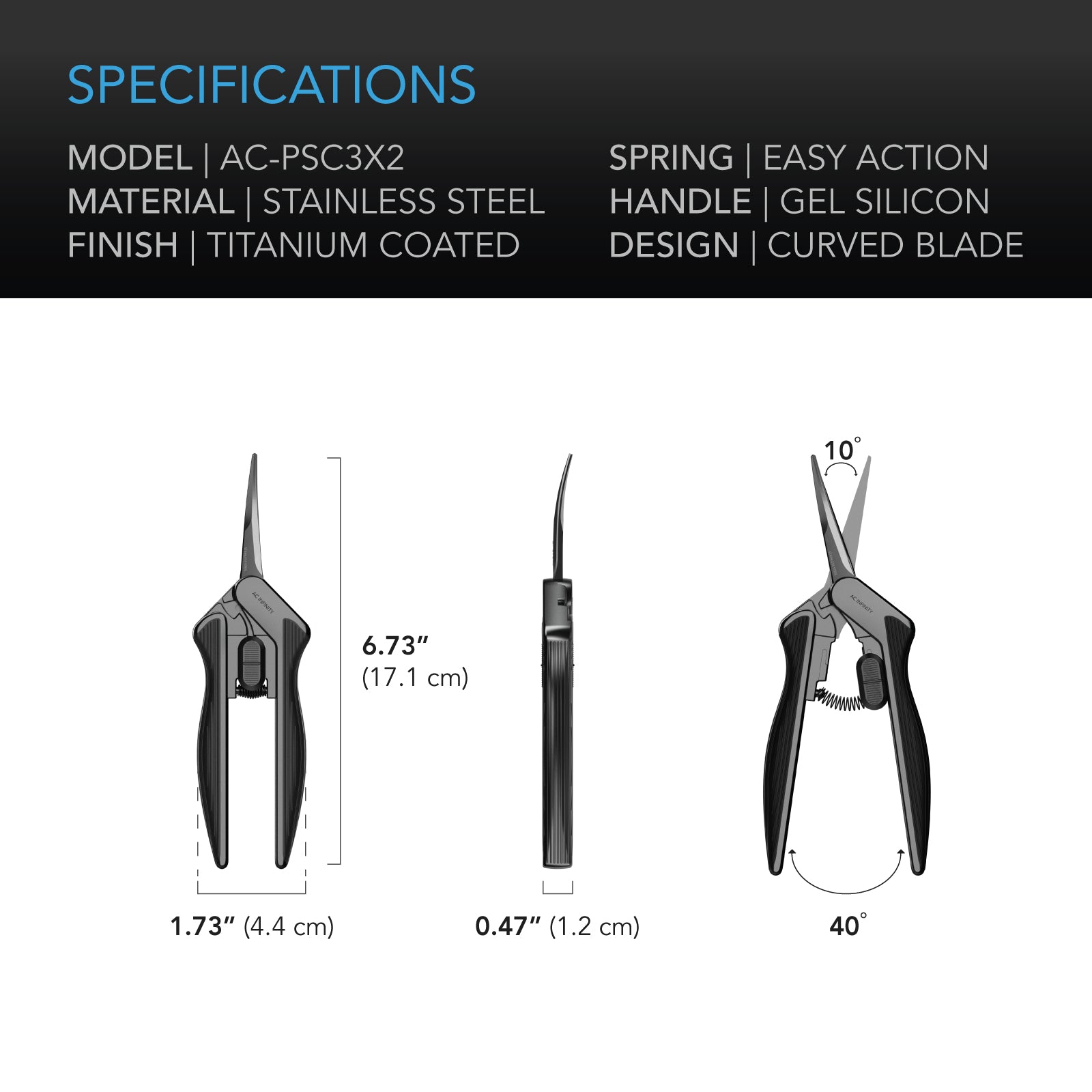 AC Infinity Stainless Steel Curved Pruning Shear |  Ergonomic Lightweight |  6.6” Blades |  2-Pack - CannaFull Spectrum Solutions