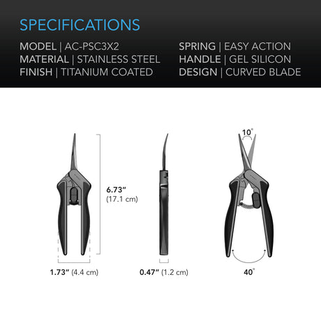AC Infinity Stainless Steel Curved Pruning Shear |  Ergonomic Lightweight |  6.6” Blades |  2-Pack - CannaFull Spectrum Solutions