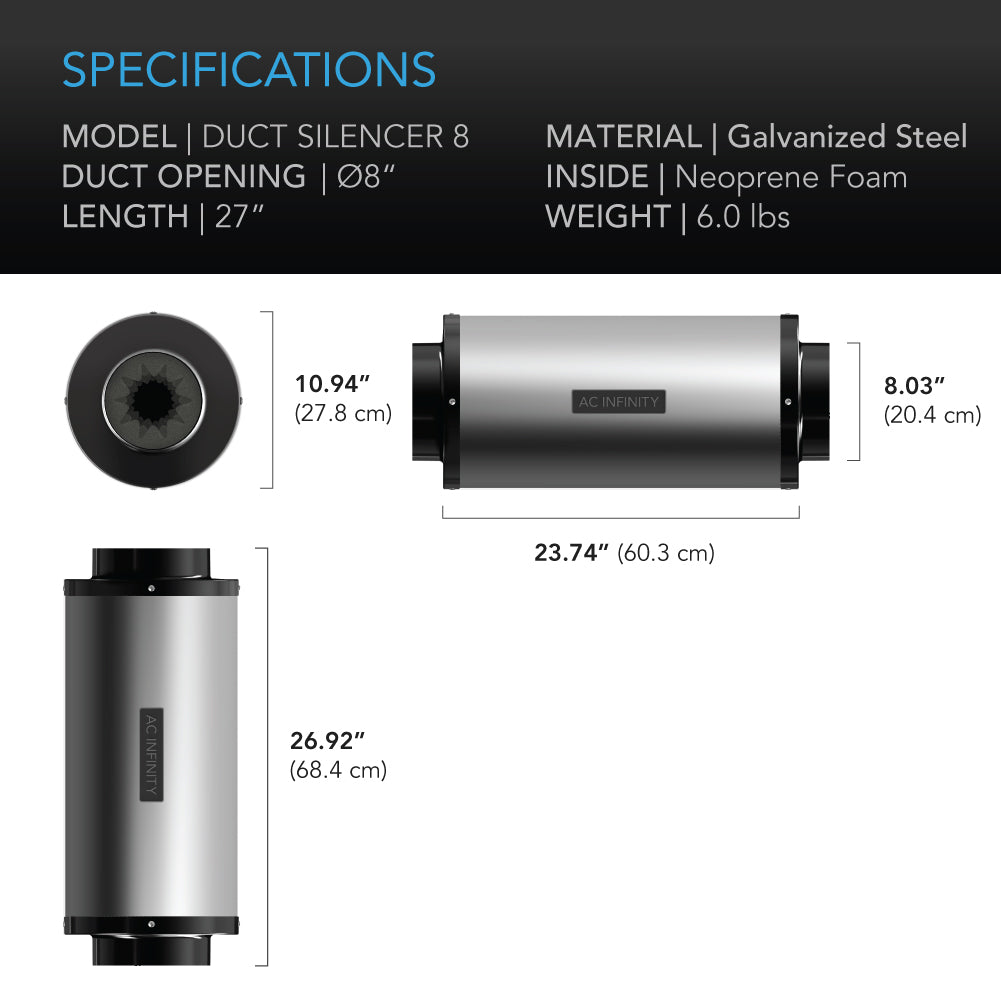 AC Infinity Inline Duct Silencer |  8-Inch - CannaFull Spectrum Solutions