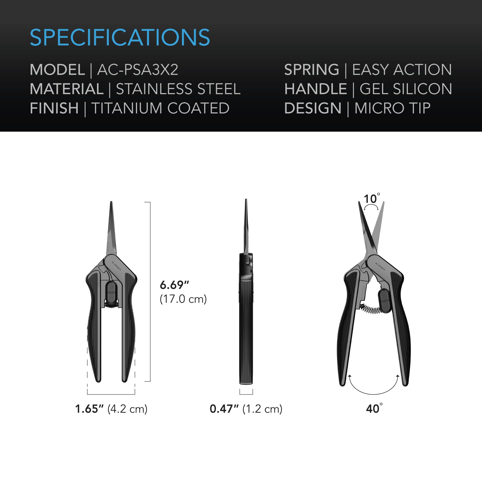 AC Infinity Stainless Steel Pruning Shear |  Ergonomic Lightweight |  6.6” Straight Blades |  2-Pack - CannaFull Spectrum Solutions
