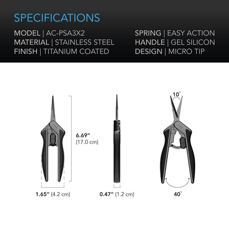 AC Infinity Stainless Steel Pruning Shear |  Ergonomic Lightweight |  6.6” Straight Blades |  2-Pack - CannaFull Spectrum Solutions