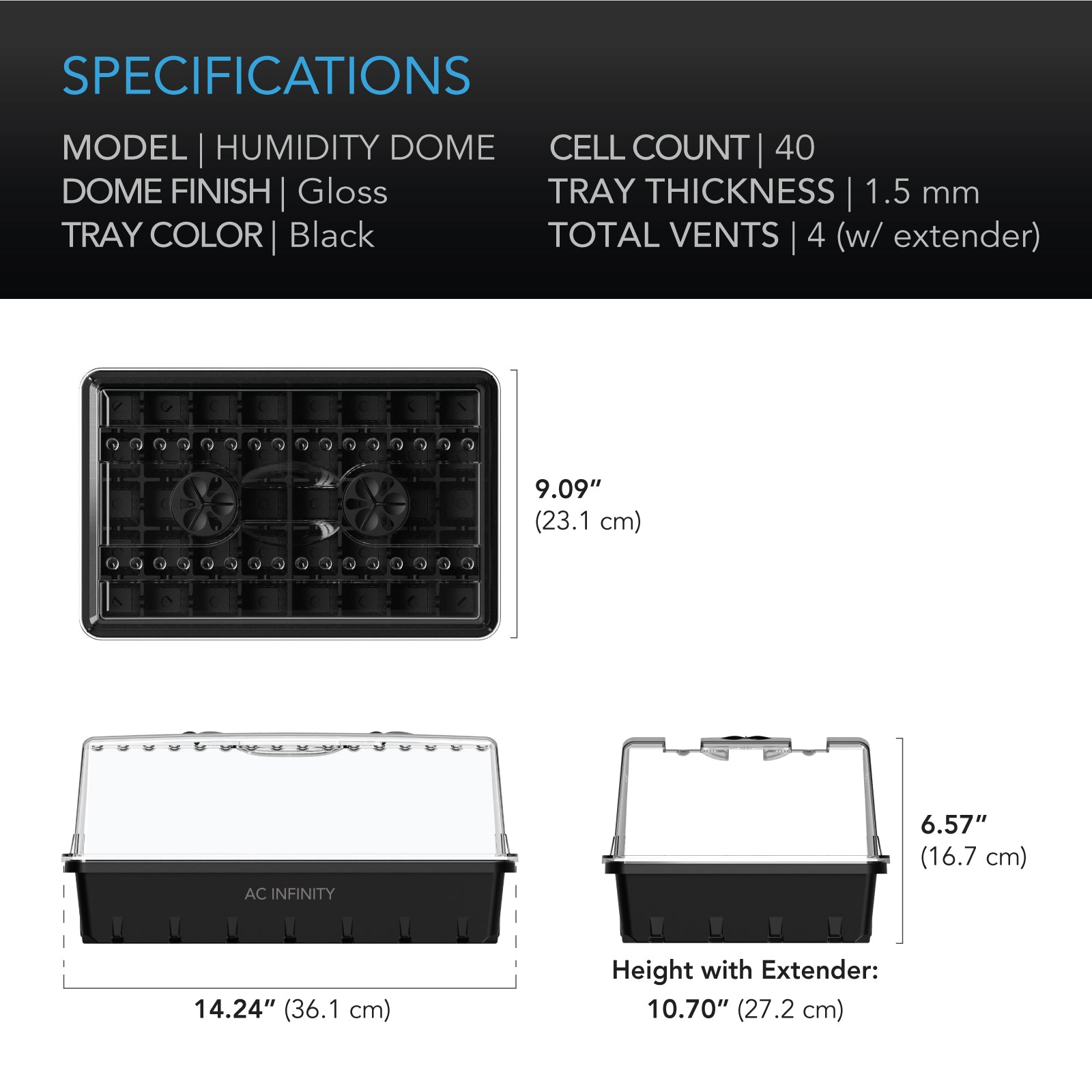 AC Infinity Humidity Dome |  Propagation Kit with Height Extension |  5x8 Cell Tray - CannaFull Spectrum Solutions