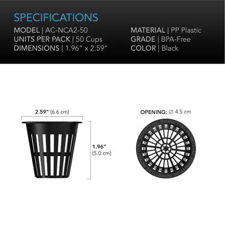 AC Infinity Mesh Net Cups |  Slotted Pots with Wide Lips |  2-Inch |  50-Pack - CannaFull Spectrum Solutions