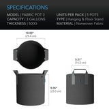 AC Infinity Heavy Duty Reusable Fabric Pots |   3 Gallon |  5-Pack - CannaFull Spectrum Solutions