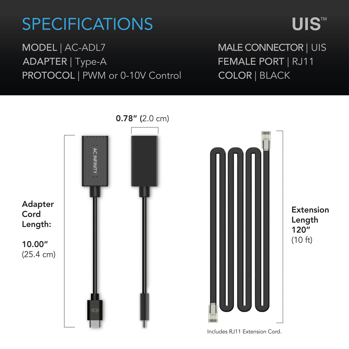 Lighting To Rj11 AC Infinity UIS Adapter Type-A RJ11/12 | 10-ft Cord Included ...