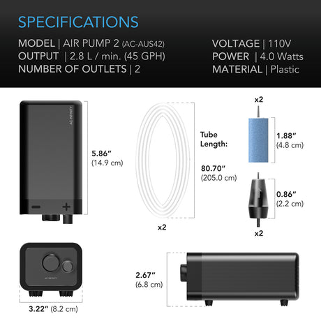 AC Infinity Hydroponics Air Pump |  Two-Outlet Pumping Kit |  45 GPH (2.8 L/M) - CannaFull Spectrum Solutions