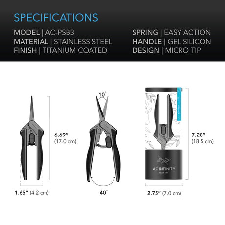 AC Infinity Stainless Steel Pruning Shear with Cleaning Kit |  Ergonomic Lightweight |  6.6” Straight Blades - CannaFull Spectrum Solutions