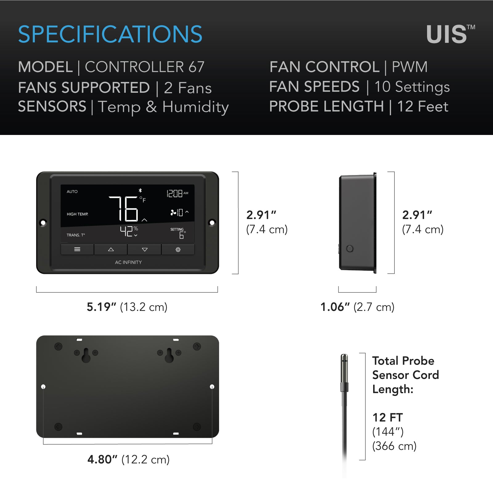 AC Infinity CONTROLLER 67 |  Temperature and Humidity Fan Controller |  with Scheduling |  Cycles |  Dynamic Speed |  Data App - CannaFull Spectrum Solutions