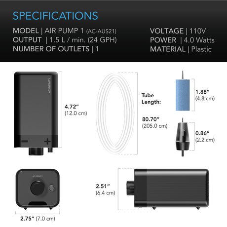 AC Infinity Hydroponics Air Pump |  One-Outlet Pumping Kit |  24 GPH (1.5 L/M) - CannaFull Spectrum Solutions