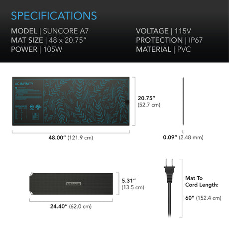 AC Infinity SUNCORE A7 |  Seedling Heat Mat |  IP-67 Waterproof |  48" x 20.75" - CannaFull Spectrum Solutions
