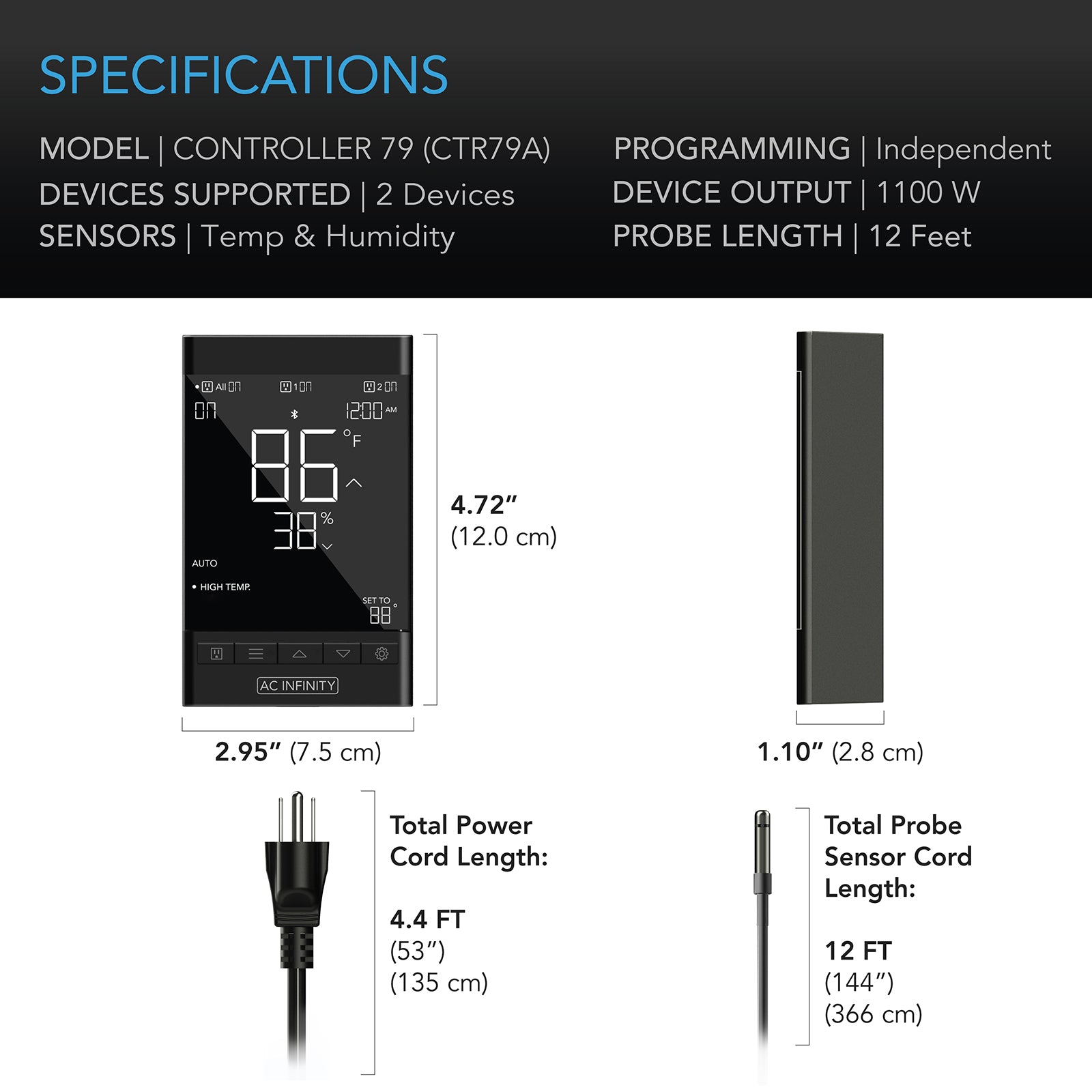 AC Infinity  CONTROLLER 79 |  Smart Outlet Controller |  Temperature |  Humidity |  Schedule Programs for Two Devices |  Data App |  Bluetooth - CannaFull Spectrum Solutions