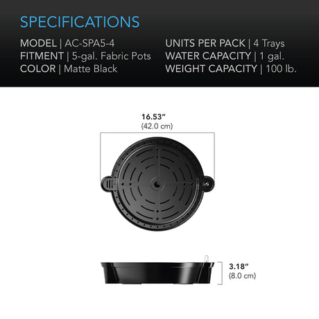 AC Infinity Self-Watering Fabric Pot Base |  4-Pack - CannaFull Spectrum Solutions