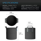 AC Infinity Heavy Duty Reusable Fabric Pots |   1 Gallon |  5-Pack - CannaFull Spectrum Solutions