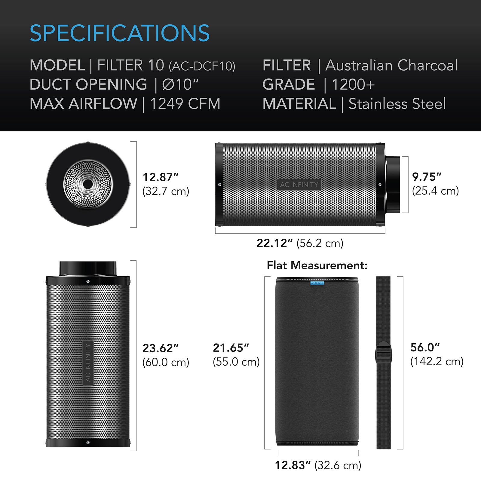 AC Infinity Duct Carbon Filter |  Australian Charcoal |  10-Inch - CannaFull Spectrum Solutions