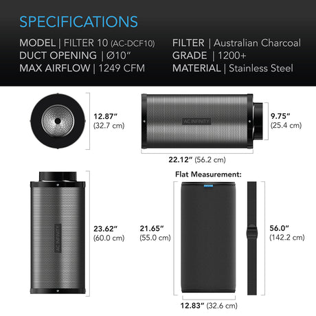 AC Infinity Duct Carbon Filter |  Australian Charcoal |  10-Inch - CannaFull Spectrum Solutions