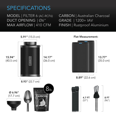 AC Infinity Refillable Carbon Filter Kit |  with Charcoal Refill |  6-Inch - CannaFull Spectrum Solutions