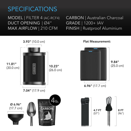 AC Infinity Refillable Carbon Filter Kit |  with Charcoal Refill |  4-Inch - CannaFull Spectrum Solutions