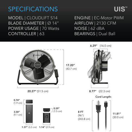 AC Infinity CLOUDLIFT S14 |  Floor Wall Fan with Wireless Controller |  14-Inch - CannaFull Spectrum Solutions