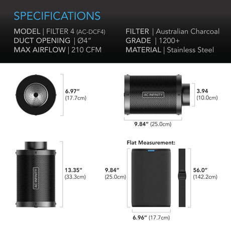 AC Infinity Duct Carbon Filter |  Australian Charcoal |  4-Inch - CannaFull Spectrum Solutions