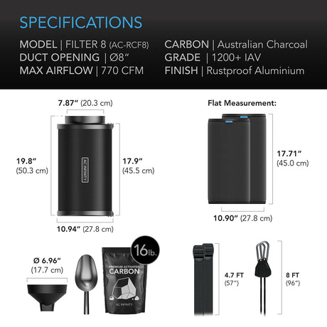 AC Infinity Refillable Carbon Filter Kit |  with Charcoal Refill |  8-Inch - CannaFull Spectrum Solutions