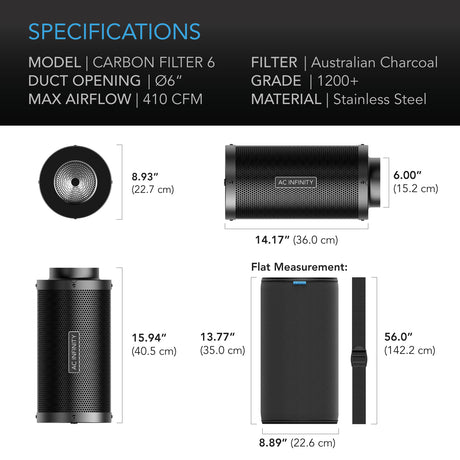 AC Infinity Duct Carbon Filter |  Australian Charcoal |  6-Inch - CannaFull Spectrum Solutions