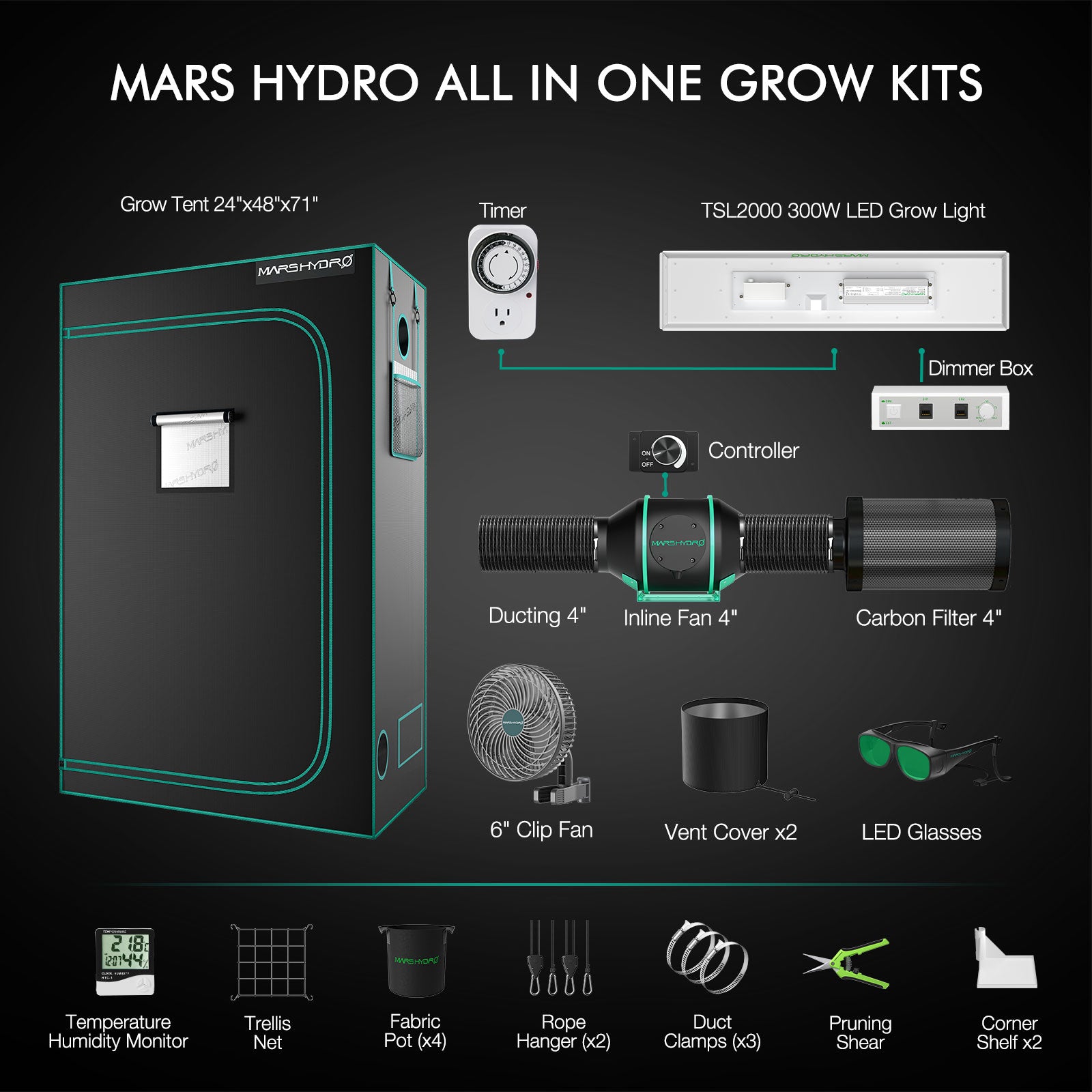 Mars Hydro TSL-2000 Kits 300W 2'x4' Grow Kit | 2.3g/W Yield - image 2