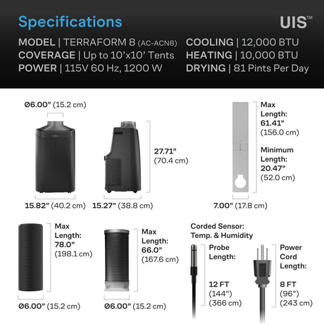 AC Infinity TERRAFORM 8 12000 BTU Portable AC | 5-in-1 Auto-Switching - image 8