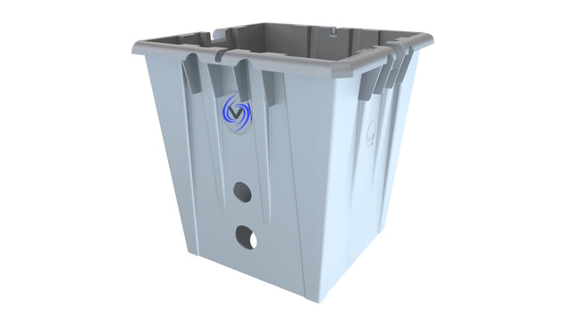 Alien Hydroponics V-SYSTEM Header Pot 20L Silver installed in commercial cultivation facility