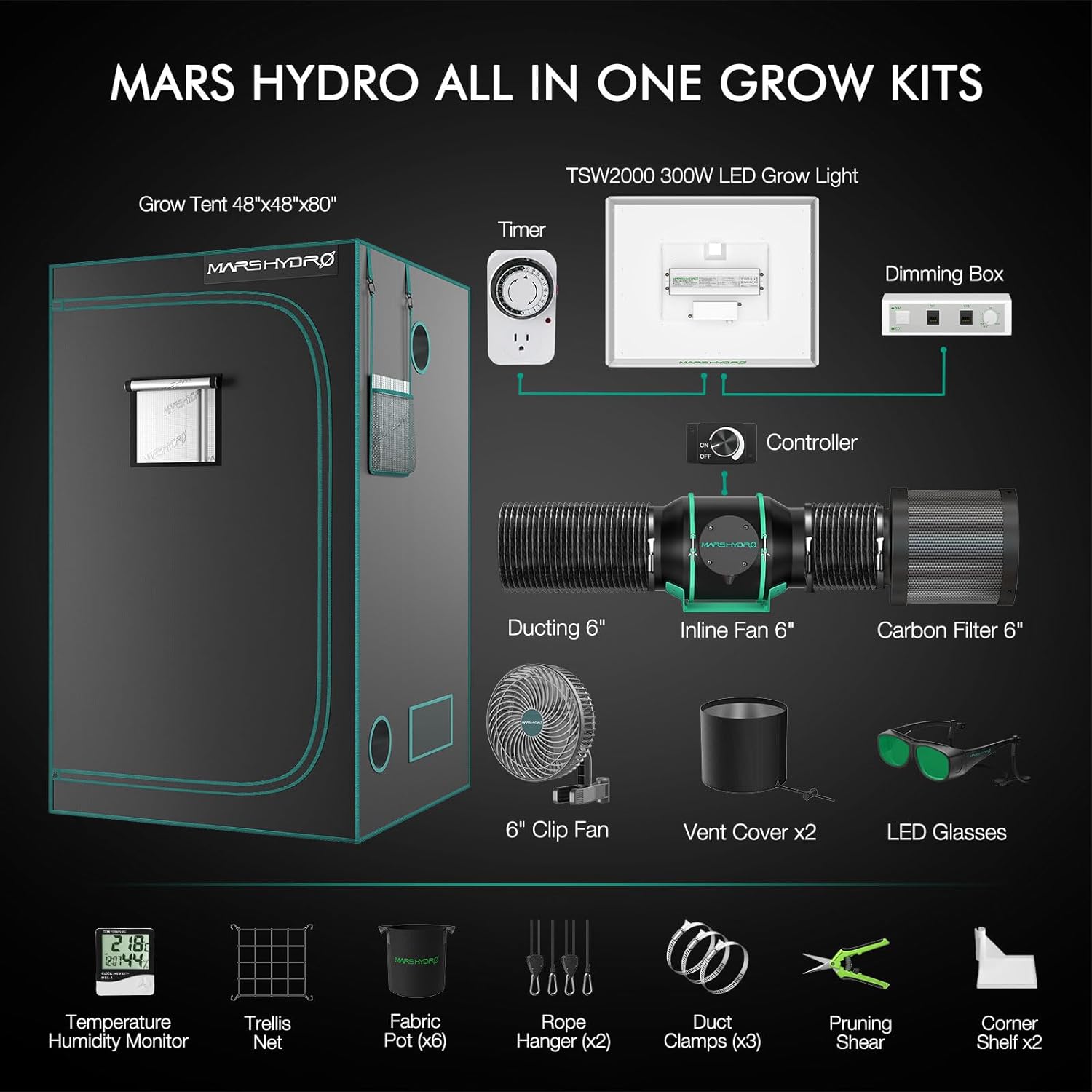 Mars Hydro TSW-2000 300W Complete Grow Kit | 2.6 µmol/J - image 2